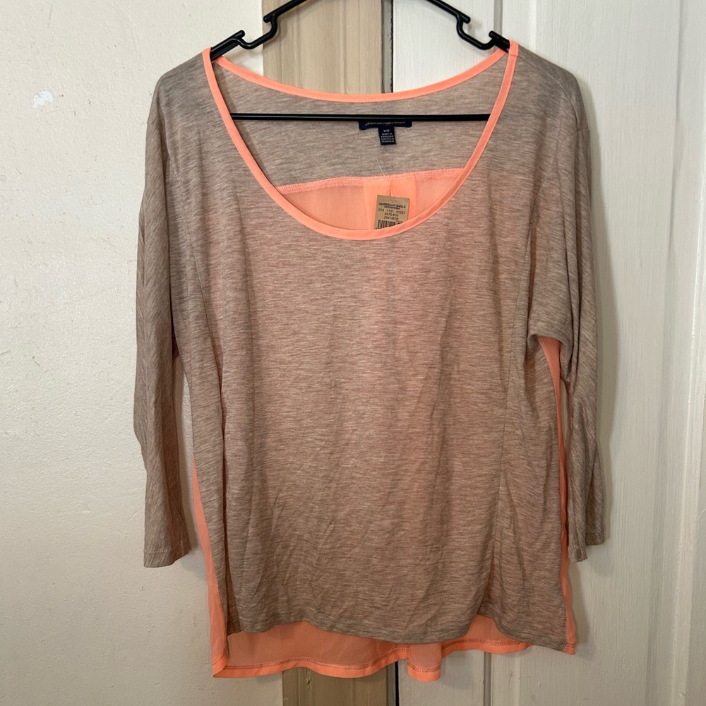 American Eagle Outfitters Tan and Peach Blouse